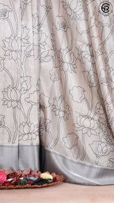 Beige and Grey Pichwai Patterned Mangalagiri Silk Saree